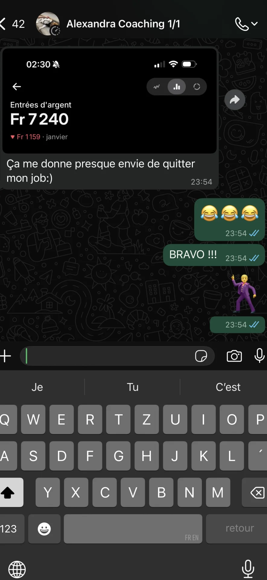 Capture Revolut d'Alexandra : 7'240 CHF