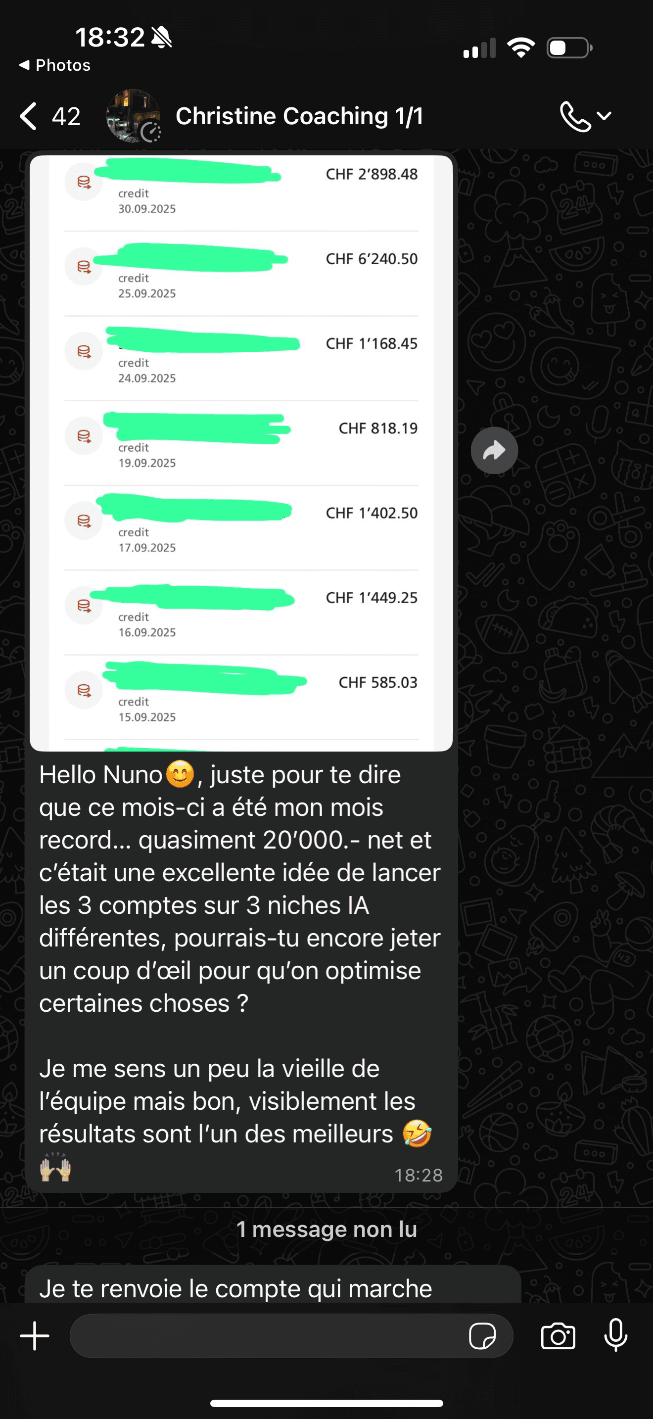 Preuve : Christine, mois record ~20'000 CHF