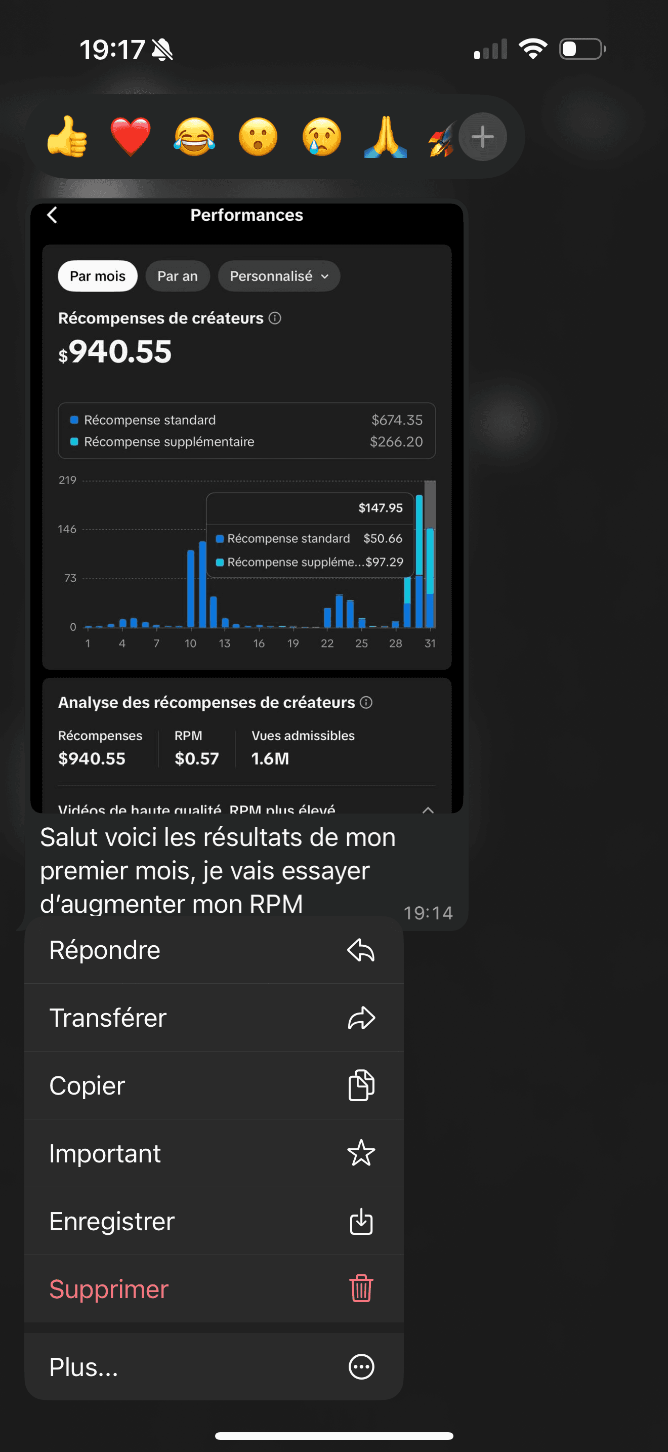 Preuve : dashboard TikTok, 940 USD